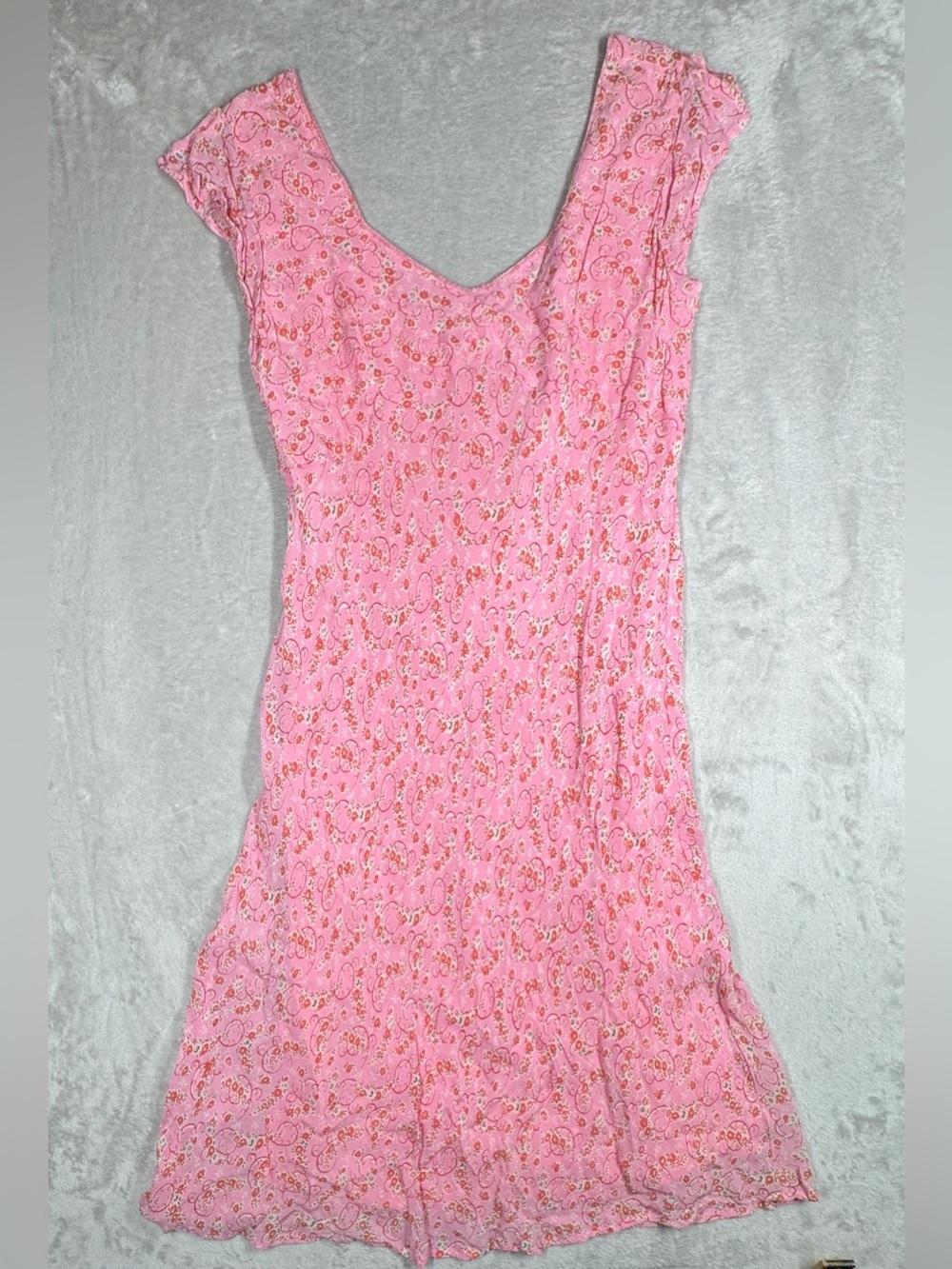 Vintage 90s April Cornell Pink Dainty Floral Beaded Ethereal Midi Dress Medium